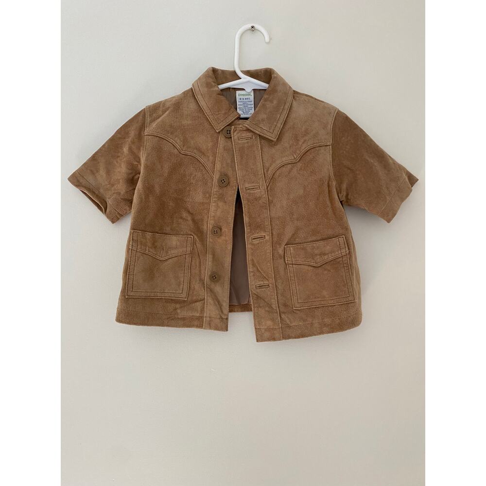 Gymboree Vintage 0-6M 100% Genuine Leather Tan Short Sleeve Collared Jacket EUC